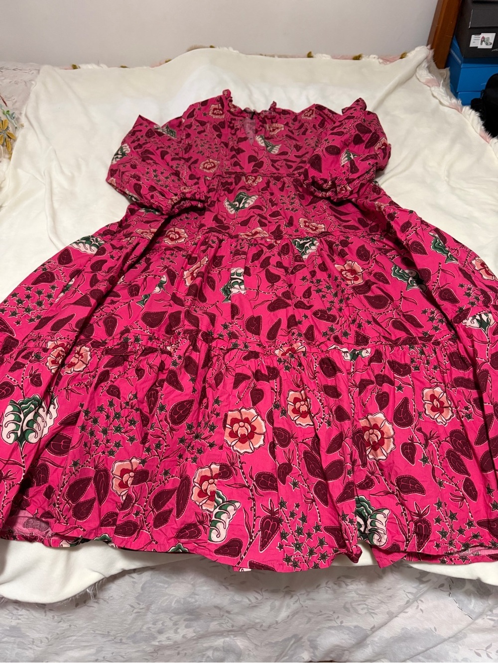 Anthropologie Scotch & Soda Hot Pink Floral Long Sleeve Dress Women’s Small